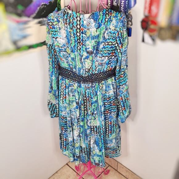 Betsey Johnson Gypset Watercolor Print Crochet trim Boho Chiffon dress size 6 - Picture 4 of 13